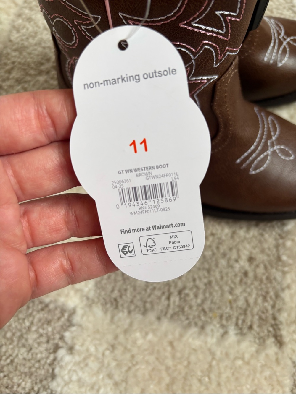 Wonder Nation Toddler Little Girl Western Cowgirl Boots Brown Pink Stitching NWT - Picture 5 of 10